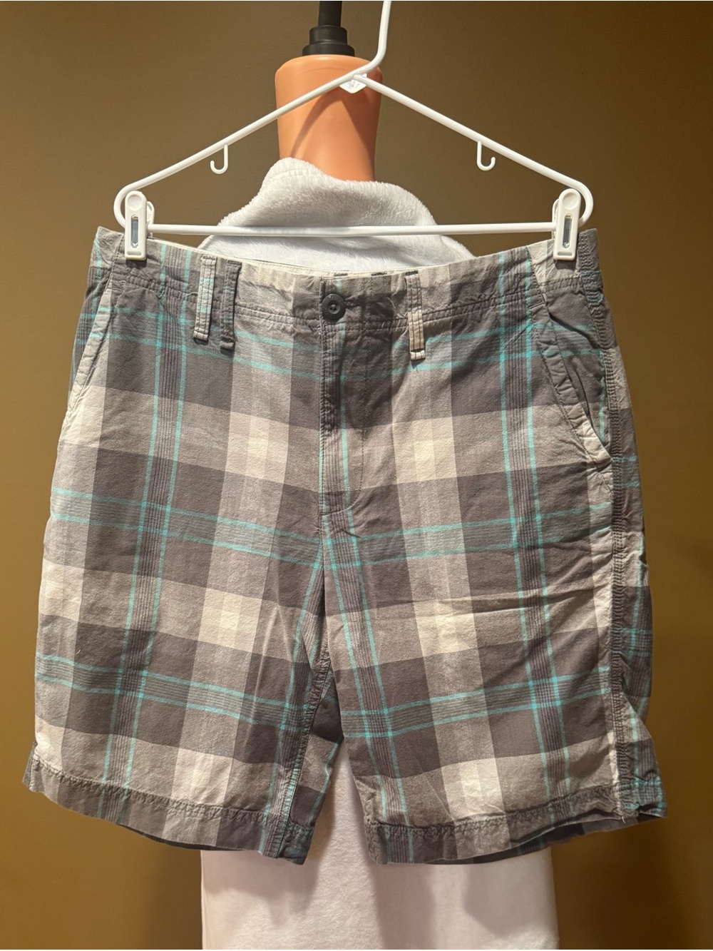 urban pipeline Gray Plaid Shorts with Teal Stripes